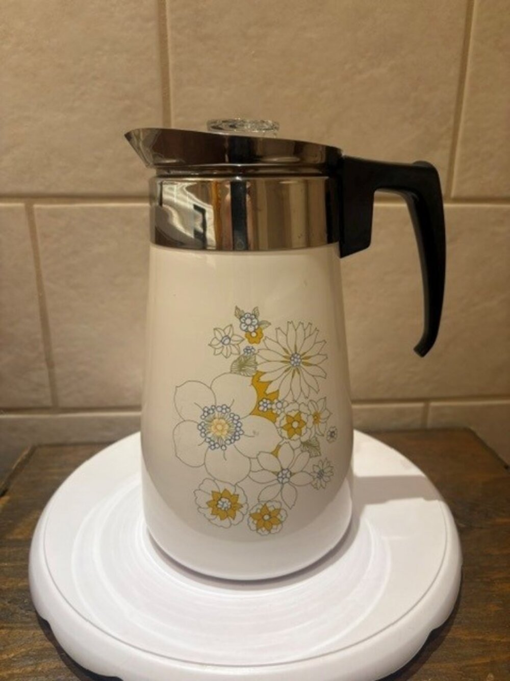 Vintage Stove Top Coffee Percolator Wild Flower CorningWare P-119-4 9 cup